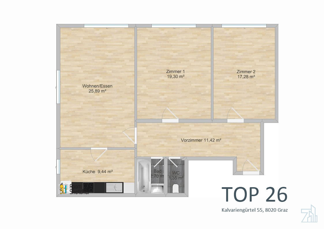 Wohnung 239258 – Grundriss in Graz